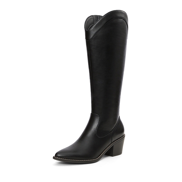 Montana Pointed Toe Knee High Boots - BLACK PU -  0